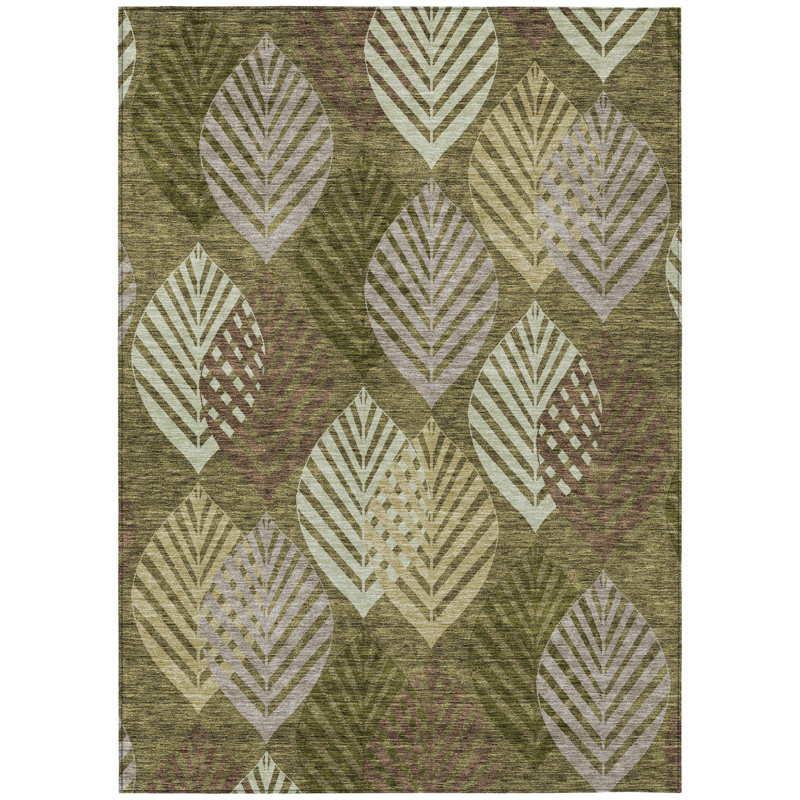 Tapis extérieur lavable floral vert artichaut 3 pi x 5 pi vert olive et gris