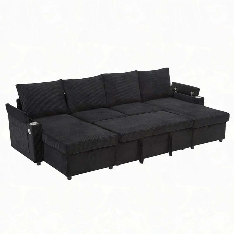 Canapé moderne rembourré avec chaises longues avec rangement, Black