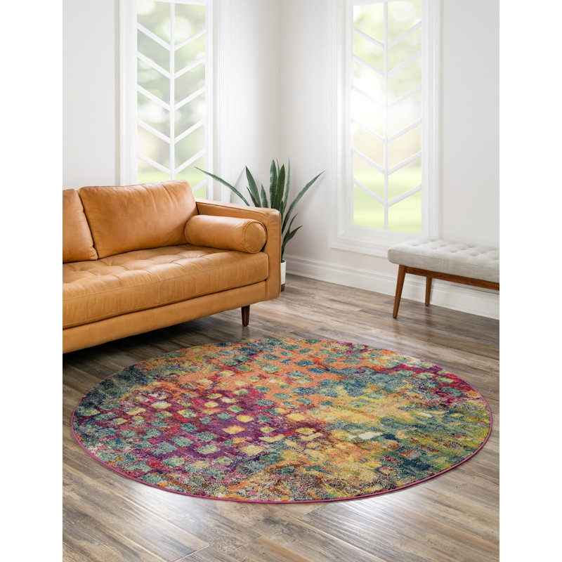 Corlenzo Washable Abstract Indoor Rug, Round 3'3" x 3'3"