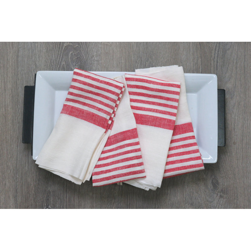 Camargo Striped Square Napkin, White/Red