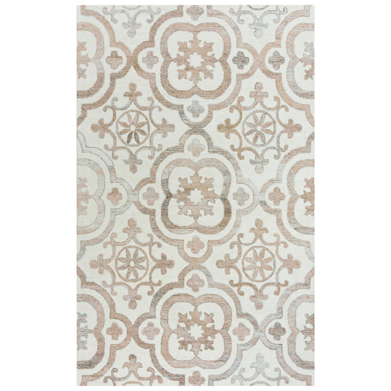 Tapis géométrique ivoire / beige touffeté à la main, Rectangle de 7 pi 6 po x 9 pi 6 po