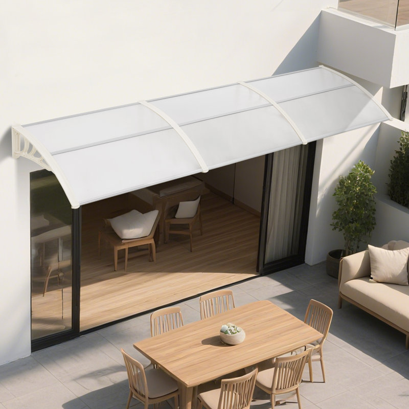Polycarbonate Outdoor Window Awning, Patio Door Canopy with Aluminum Frame, Clear, 11" H x 115.9" W x 37.8" D