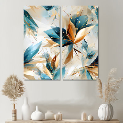 Bleu sarcelle et cristal blanc extravagant Glamour - Art mural grand 2 pièces