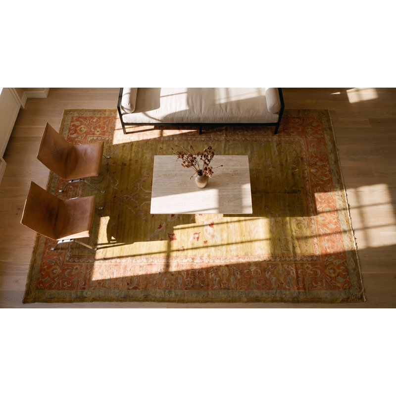 Hand Knotted Pile Rectangle 1880s Yellow / Gold Wool Antique Turkish Oushak Rug