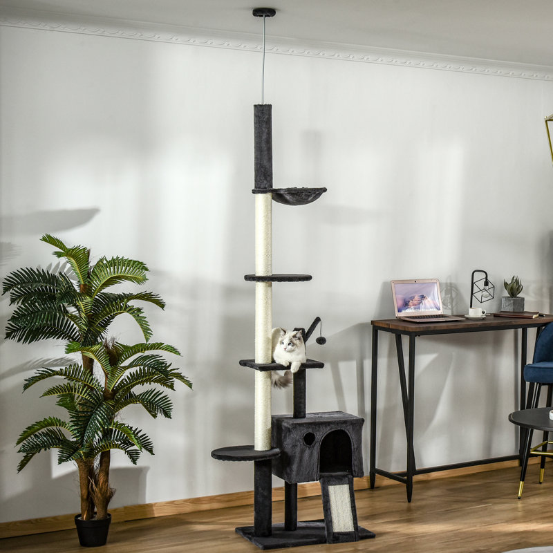 Abri pour chat 106 po: multifonctionnel avec grattoir, planche, pour chats jusqu'à 10 livres, gris foncé