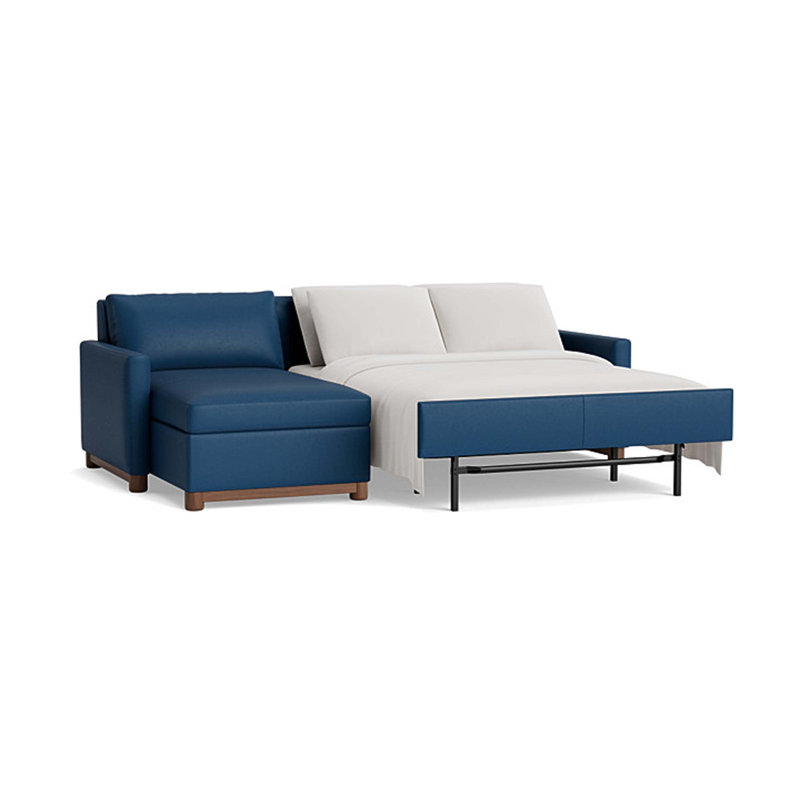 Reve Leather Sofa with Chaise (with Storage), Chaise On Left, Leather - Deep Blue