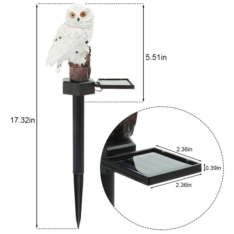 Figurine à énergie solaire à DEL pour décoration de jardin hibou en résine avec piquet imperméable pour pelouse