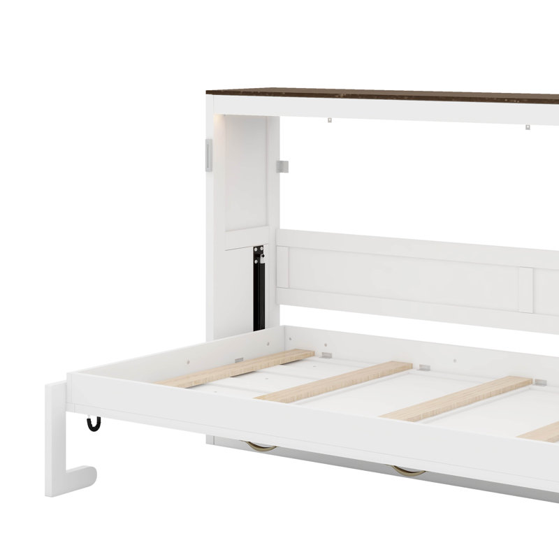 Lit escamotable simple avec lumière DEL, peut être plié dans une armoire, Blanc / Brun