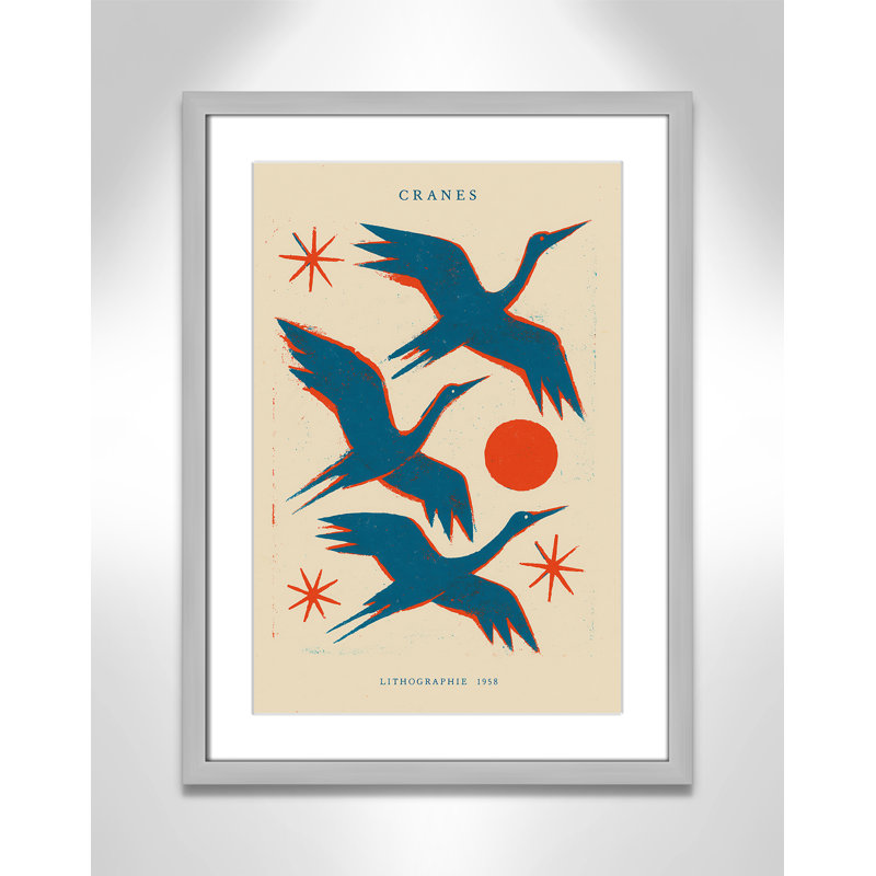 Cranes lithographie Print by Treechild, L 17 po x H 23 po, Matted Print, Matte Silver