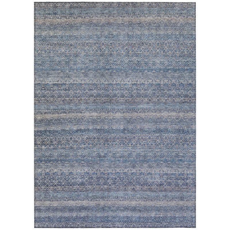 Tapis extérieur lavable rayé bleu et bleu ciel 5 pi x 8 pi