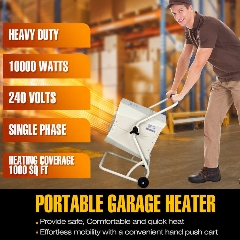10,000 Watt Electric Forced Air Utility Heater with Cart and Adjustable Thermostat