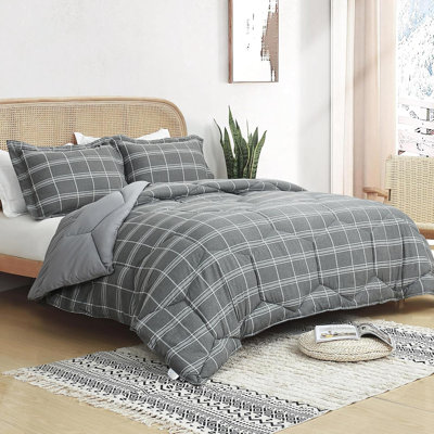 3 Pieces Modern Plaid Pattern Comforter Set, Reversible Honeycomb Stitch Craft Bedding Set For Bedroom, Cationic Dyeing Comforter With 2 Pillow Shams