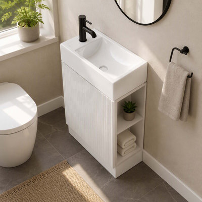Meuble-lavabo 18,6 po avec lavabo, meuble-lavabo avec tablette à deux niveaux, orientation gauche ou droite, blanc