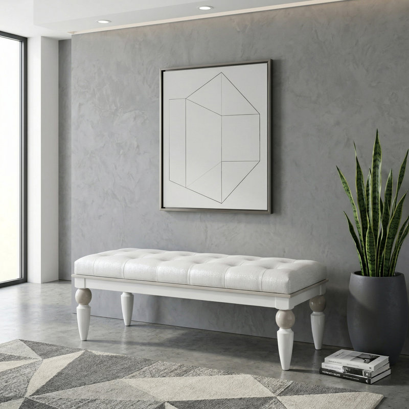 Sky Tower Upholstered Tufted Accent Bench, Black Ice