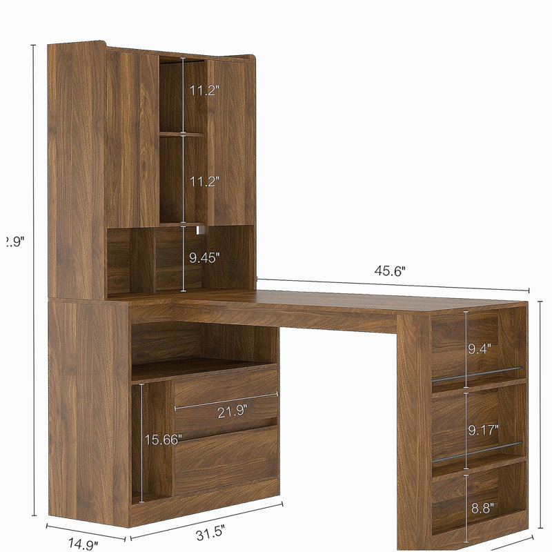 Bureau en L, bureau d'ordinateur avec tiroirs, bibliothèque avec éclairage à DEL, bureau d'angle moderne, bureau à domicile, bureau d'écriture en L, bureau d'ordinateur de coin avec rangement