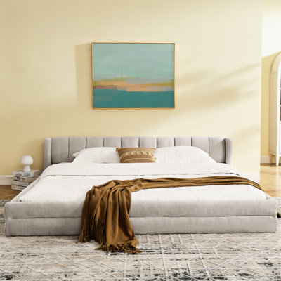 King Size Bed Frame With Thick Upholstered Chenille, Elegant Headboard, And Simple Assembly Steps, Beige, 88''*87''*23' Modern Platform Comfortable Upholstery, Relaxing Unique Bedroom Centerpiece,