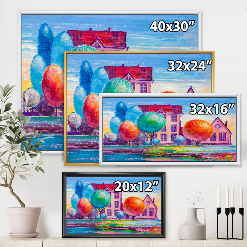 «Daydream House In The Village», reproduction sur toile, H 16 po x l 32 po x p 1 po, Toile avec cadre noir