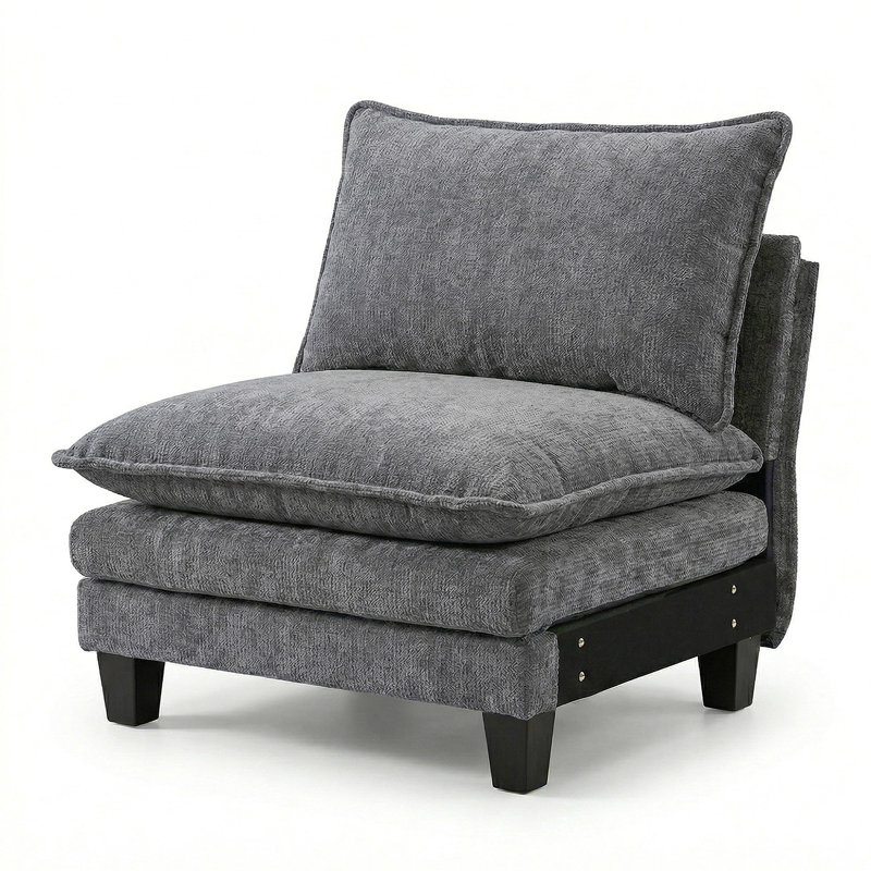Fauteuil d'appoint en chenille sans accoudoirs, fauteuil simple modulaire moderne, fauteuil club surdimensionné confortable pour le salon, coin lecture.