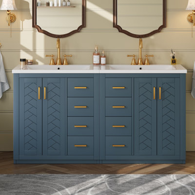 Freestanding Blue Bathroom Vanity Set Solid Wood Modern Design Home