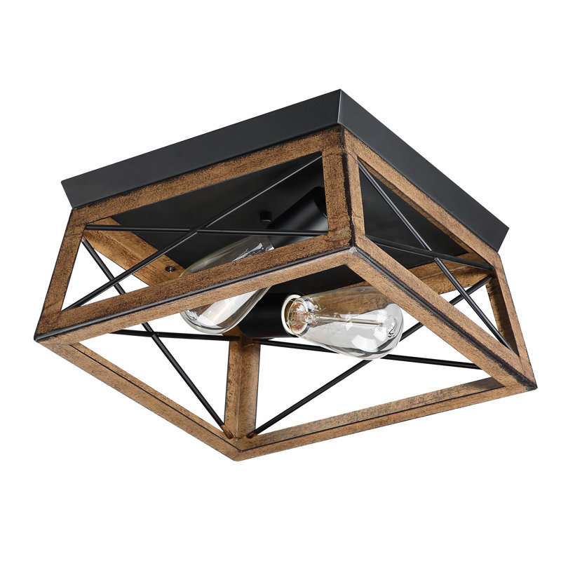 2-Light Flush Mount with Barnwood Accents, Barnwood
