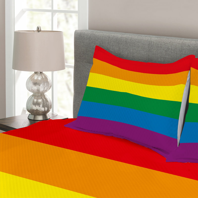 Addiel Green/Yellow/Orange Microfibre Bedspread Set, 220 x 264 cm