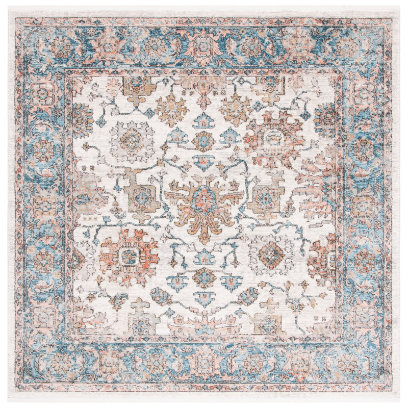 Tapis oriental gris / bleu Radium, Carré 6 pi 7 po