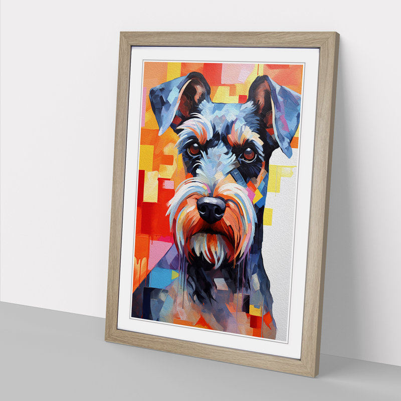 Schnauzer Constructivism - Single Picture Frame Print on Wood, Oak, 34cm H x 25cm W x 2cm D