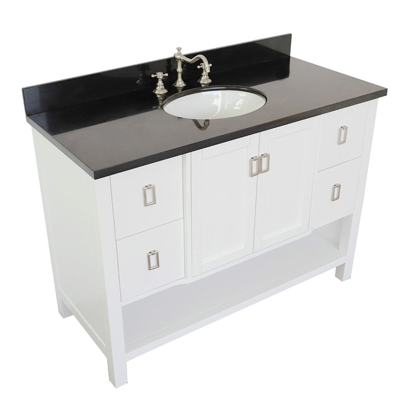 Wilhoit 49'' Single Bathroom Vanity with Top, White/Black Galaxy
