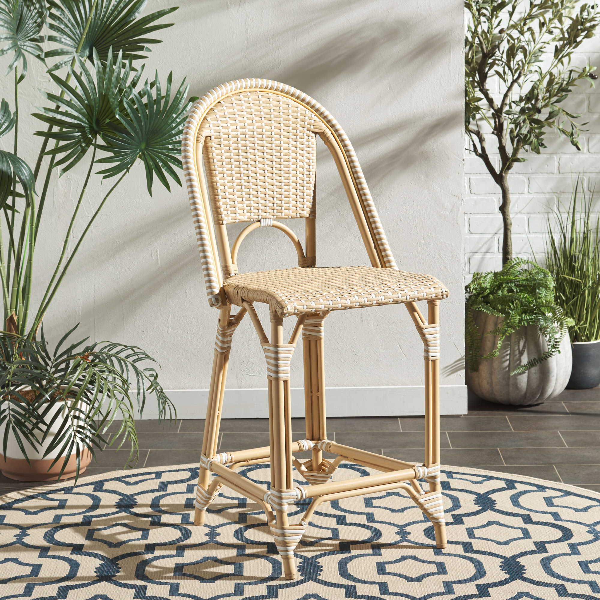 Kesa California 25" Patio Counter Stool, Coffee / White / Brown