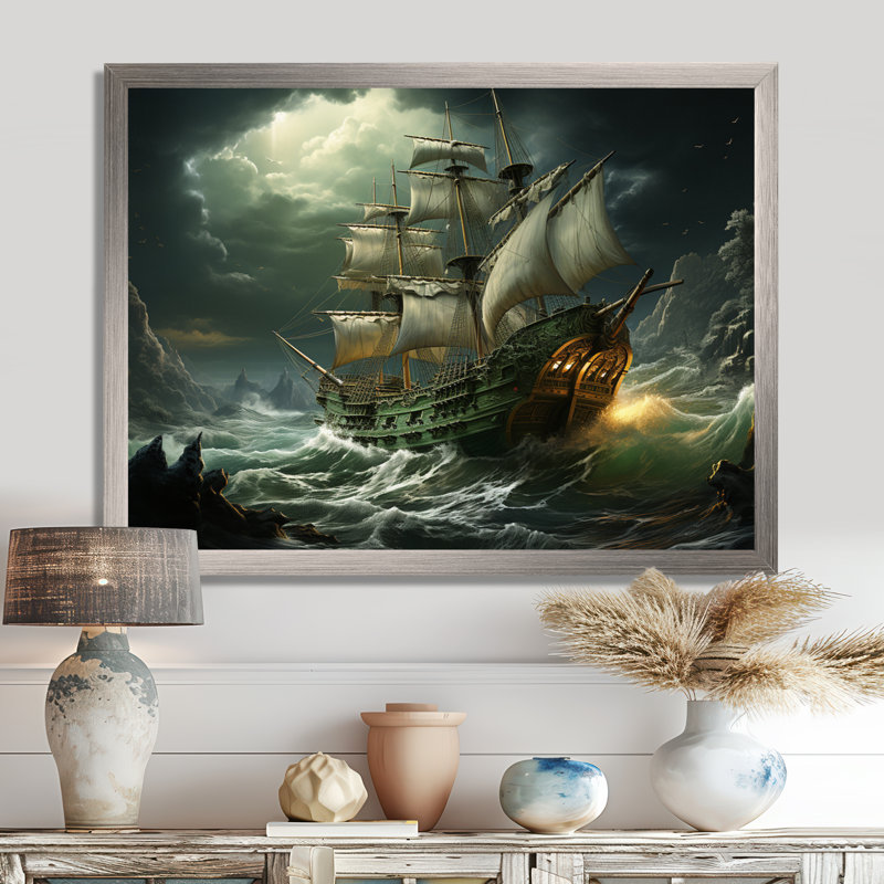 Pirate Sea Sovereigns - Art mural pirate, H 16 po x l 32 po x P 1 po, Encadrement argenté