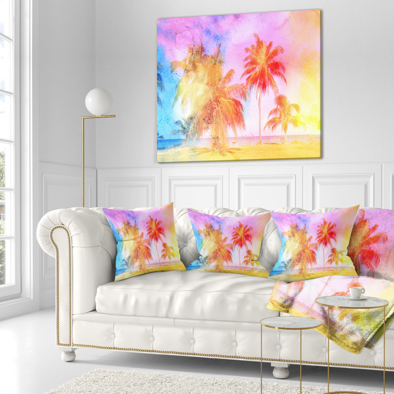 Palmiers rétro de grande hauteur - coussin imprimé forêt, 18 po x 18 po, Coussin décoratif