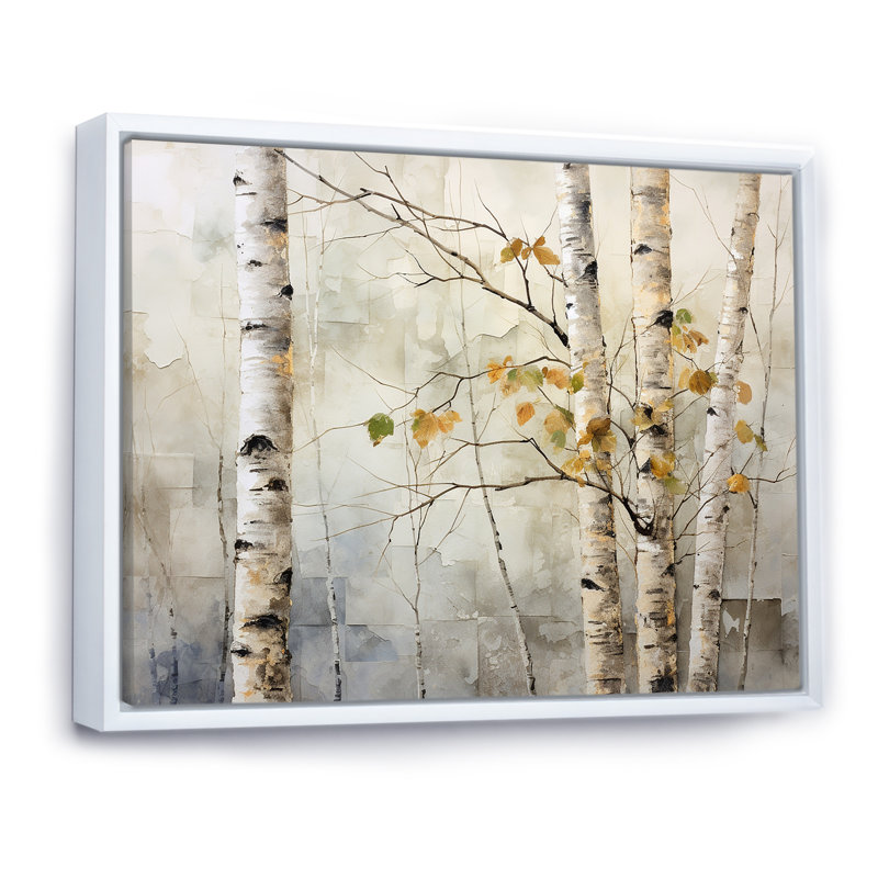 «Beige Silver Birch Tree Beauty I» sur toile, H 16 po x l 32 po x P 1 po, Cadre flottant blanc