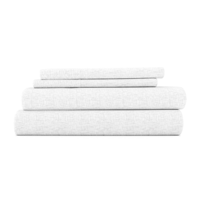 Simply Soft™ Scallops Pattern Microfiber Sheet Set, Twin, White Chambray