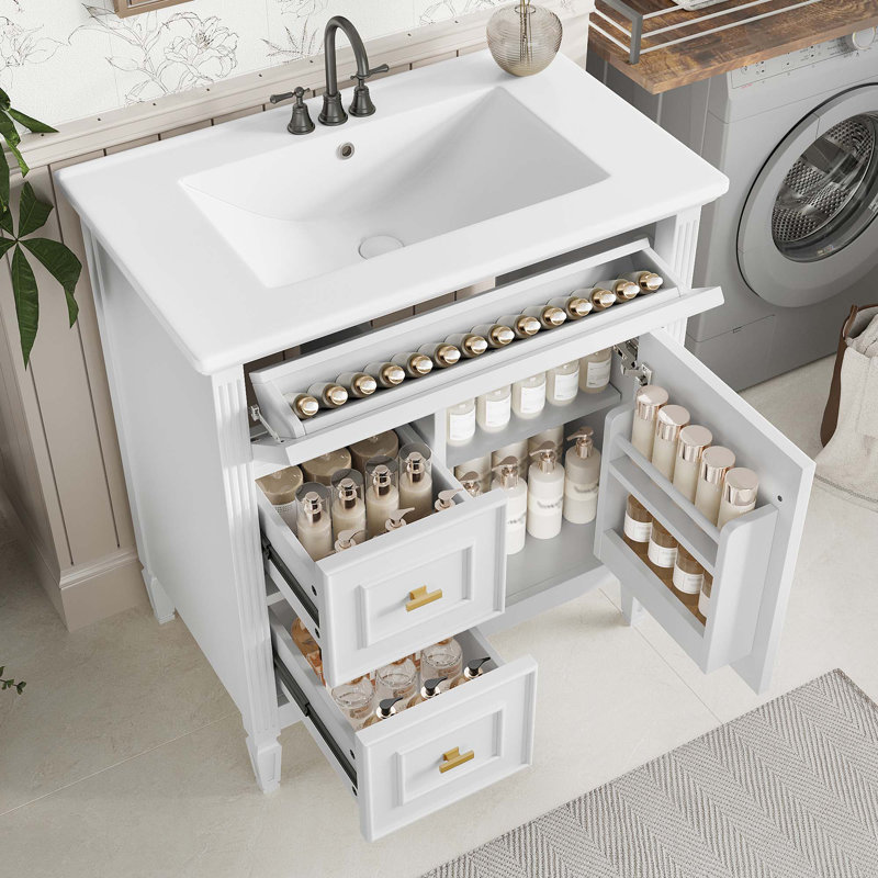 Meuble-lavabo 30 po avec lavabo, meuble-lavabo avec un tiroir rabattable, Blanc