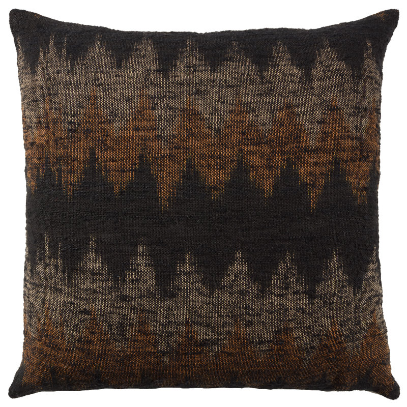 Harith Handmade Chevron Black and Orange Linen Square Pillow
