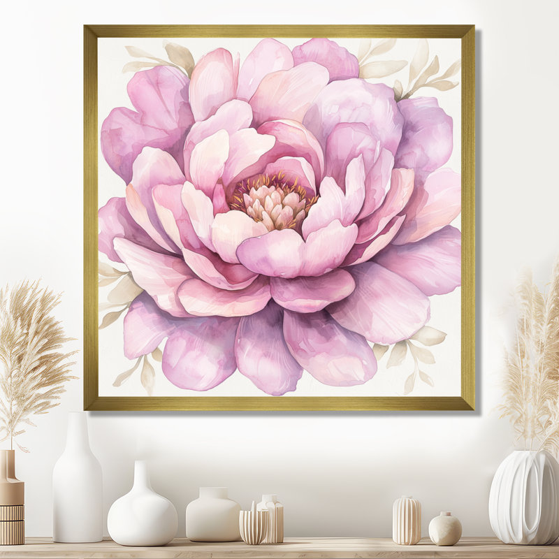 Élégance rétro de pivoines roses II - pivoines, art mural, Reproduction encadrée d'une seule photo, H 30 po x l 30 po, Doré