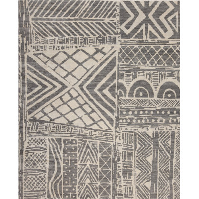 Africa Mozambique Wool Abstract Area Rug in Gray