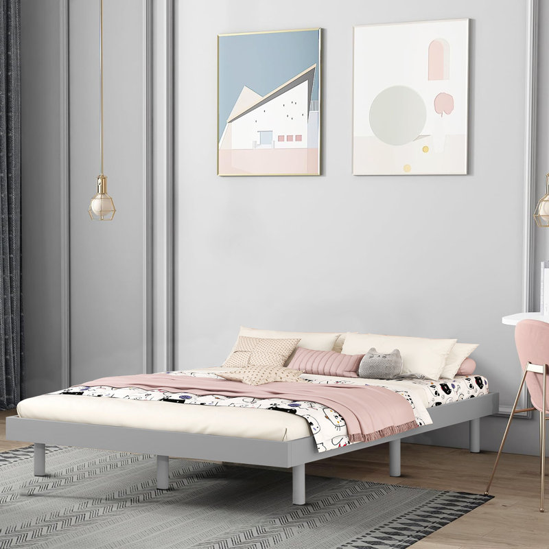 Spahn Modern Style Twin 10.51'' Bed Frame with Wood Slats and Center Support Legs for Bedroom, Gray