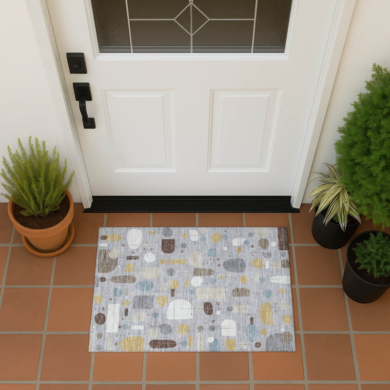 Tapis Mid-Century moderne lavable à la machine intérieur / extérieur Jourdan ACN2393, Rectangle 1 pi 8 po x 2 pi 6 po