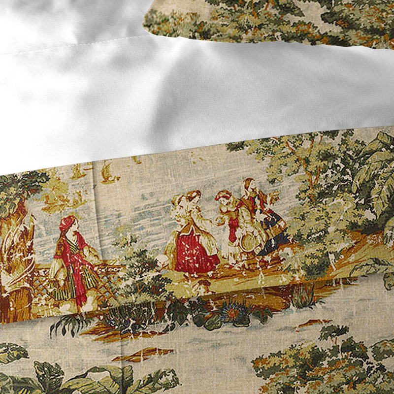 Antique Red/Natural Linen Blend Duvet Cover Set, Full/Double Duvet Cover + 2 Standard Shams
