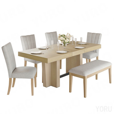 Ensemble de table de salle à manger en bois extensible Farmhouse