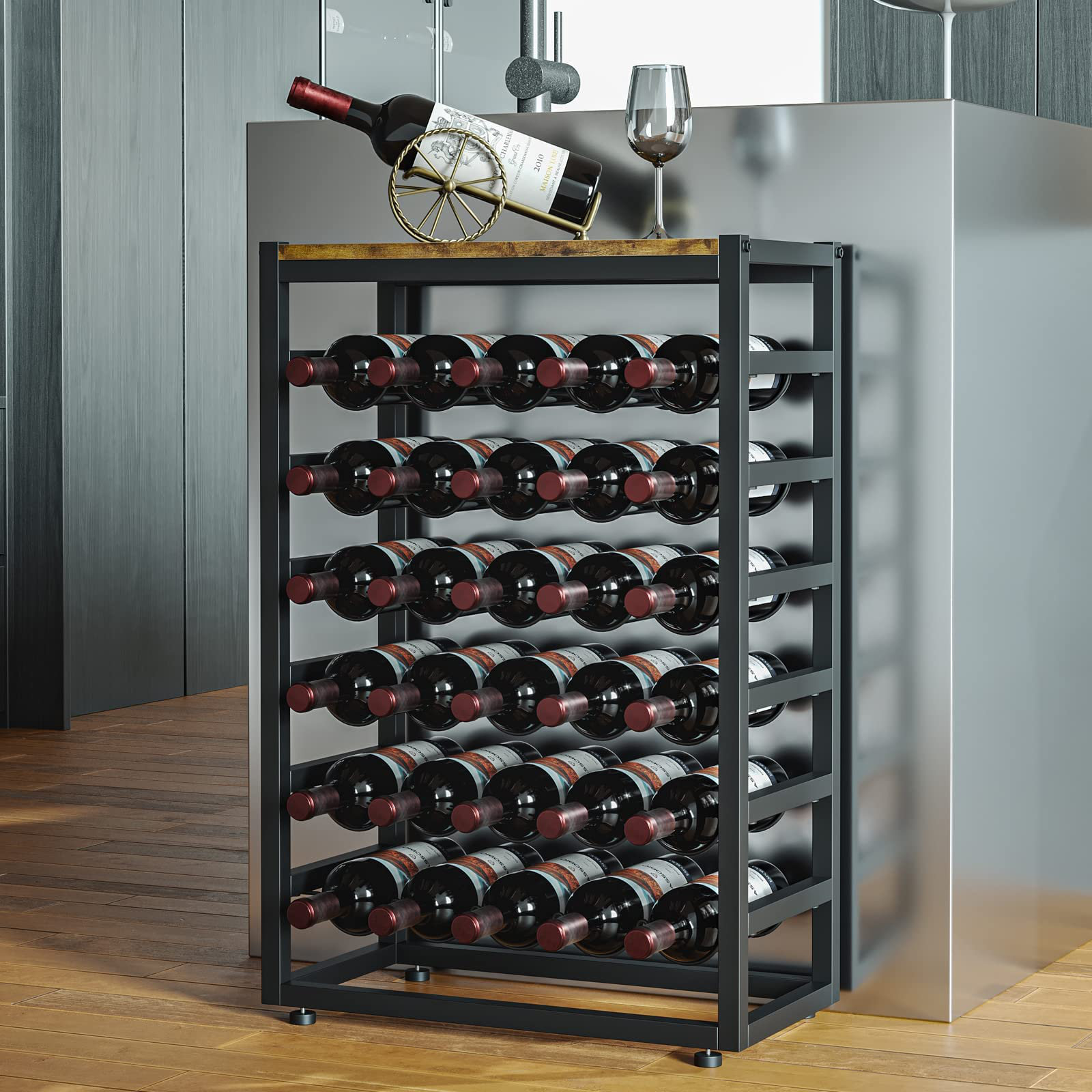 Borough Wharf Conneautville 30 Bottle Floor Wine Bottle Rack in Black ...