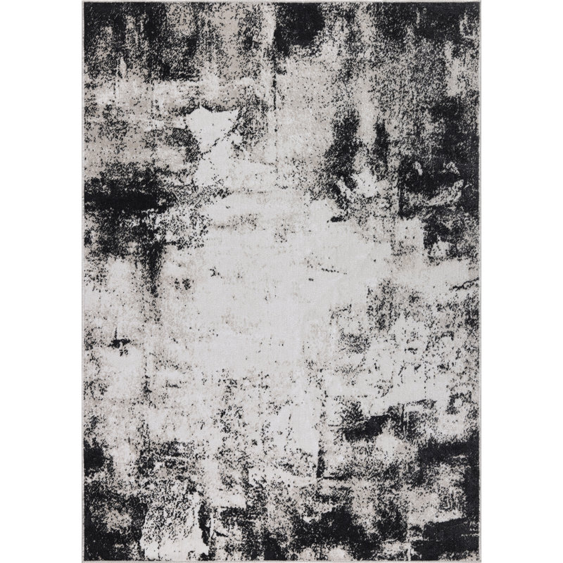 Machine Washable Avery Ivory/Charcoal Rug, Rectangle 10' x 14'
