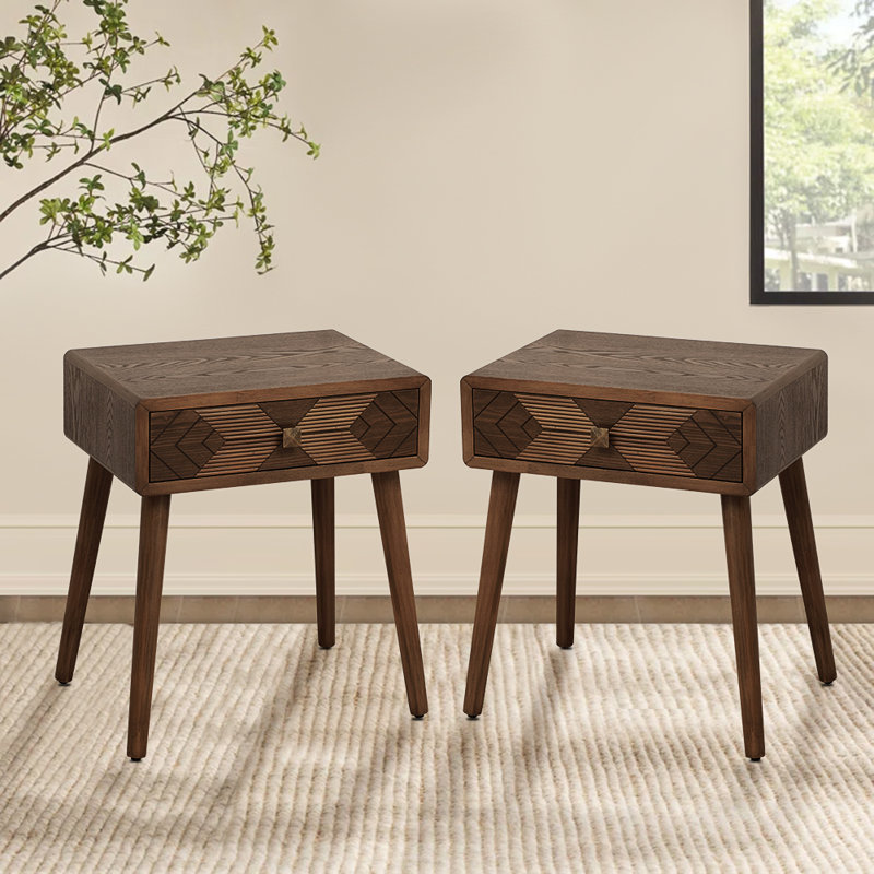 1-Drawer Rustic Brown Solid Wood End Table