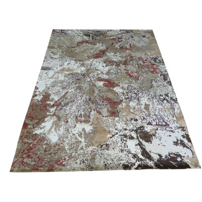 Tapis de la zone en soie brun/gris 8 pi 11 po x 12 pi 1 po one-of-kind à la main noué la