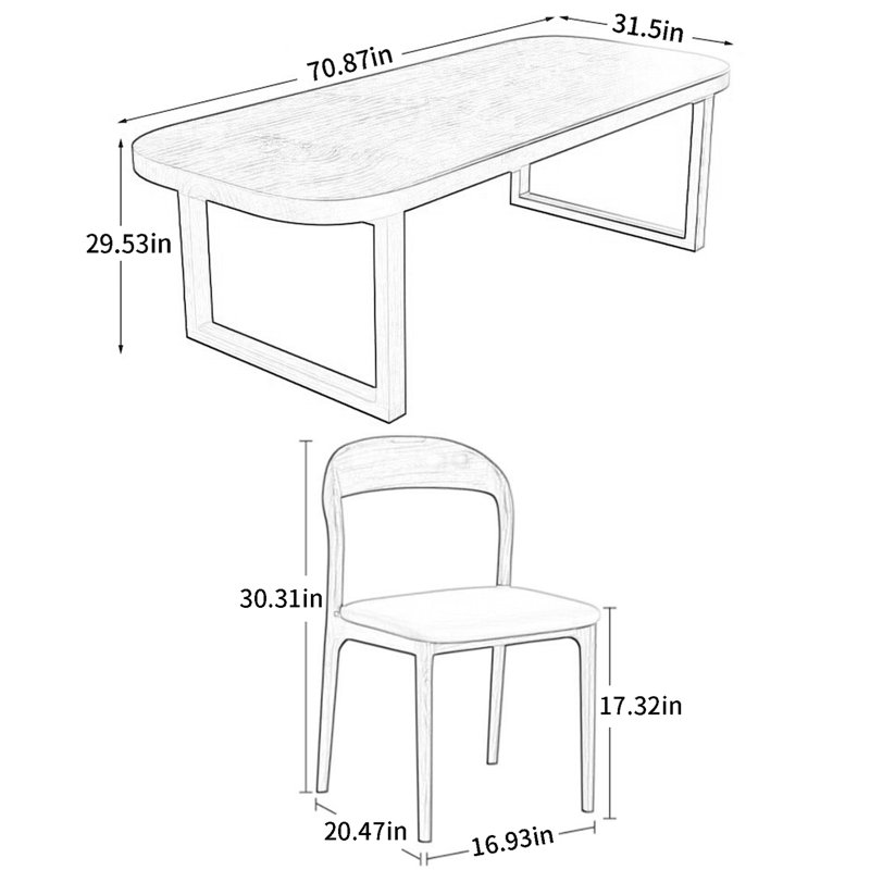 Ensemble de salle à manger Janyra, H 29,53 po x L 70,87 po x l 31,5 po
