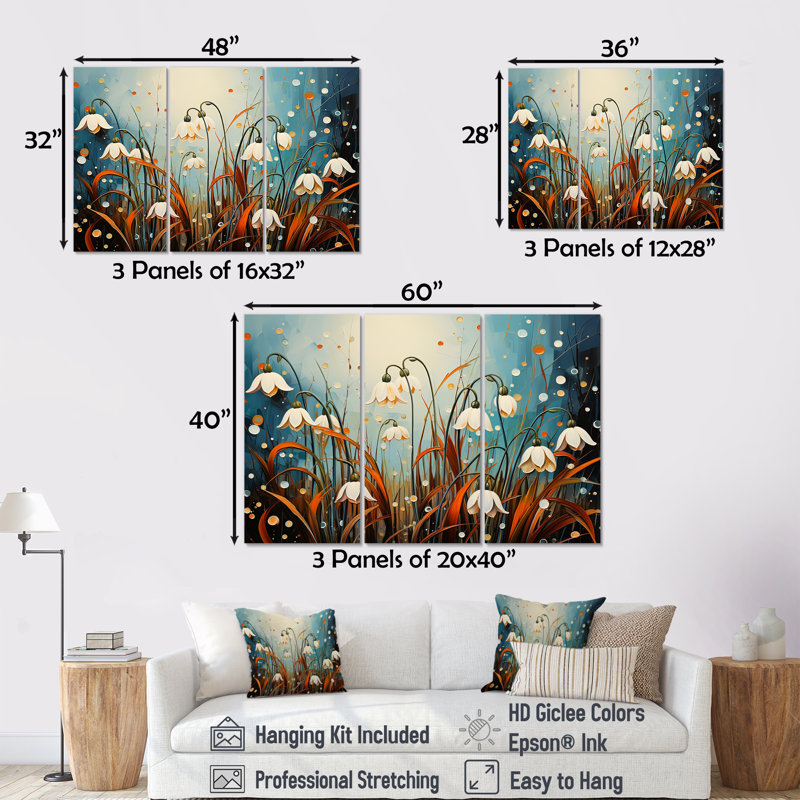 «Mountain Snowdrops Charm In Winter I», ensemble d'art mural sur toile, Toile tendue, H 32 po x l 48 po x P 1 po