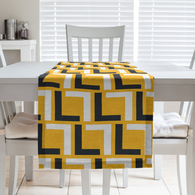 Chemin de table Carolina, 90 po x 16 po, Coton, Or, noir, blanc