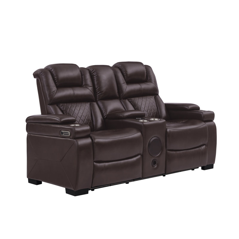 72.3''Wide Breathable Leather Square Arms Power Reclining Loveseat With Blueooth Speeker And Wireless Charger