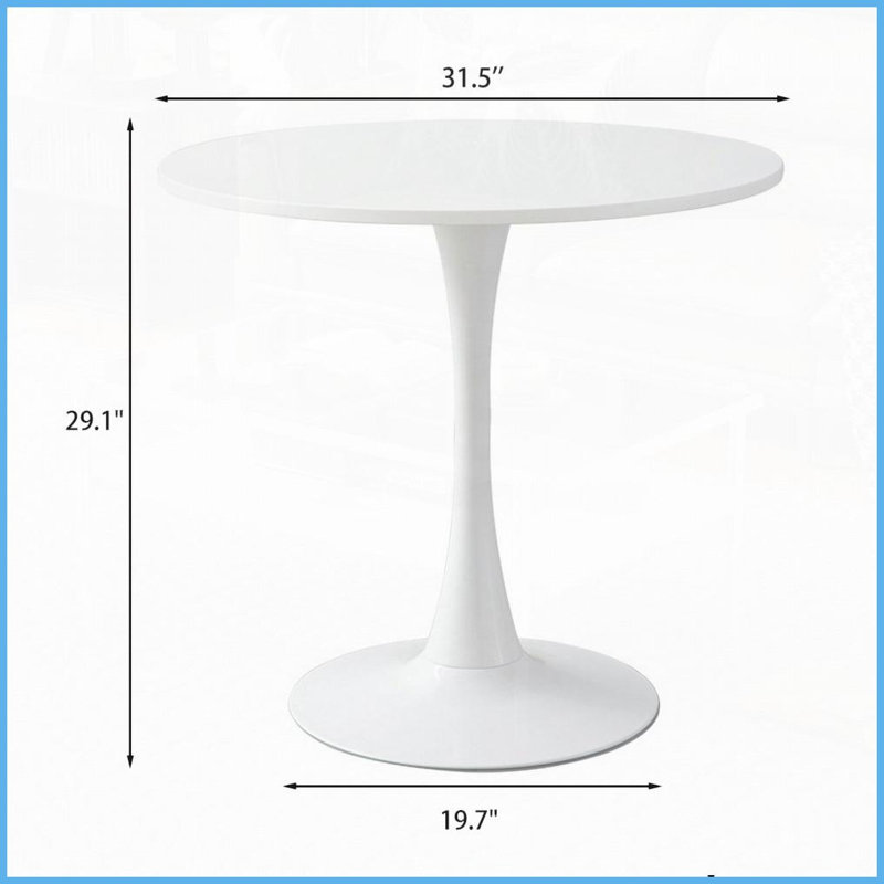 Table basse ronde moderne de 31,5 po de diamètre, base en métal peu encombrante, table blanche facile à nettoyer pour les petits appartements